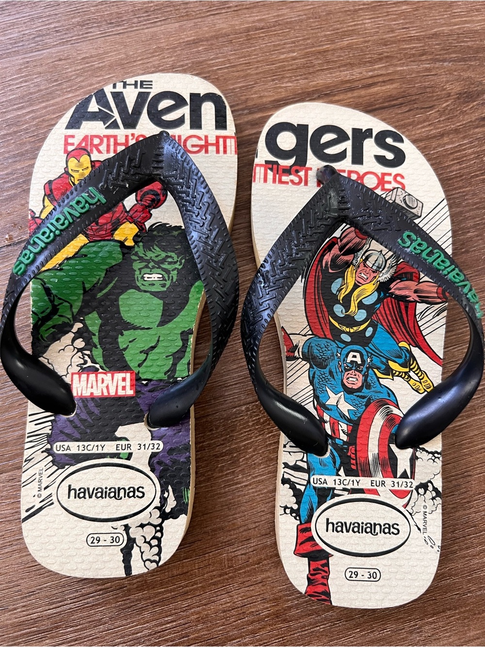 Marvel Kids Flip Flops with Black Straps and Multicolor Comic Graphic